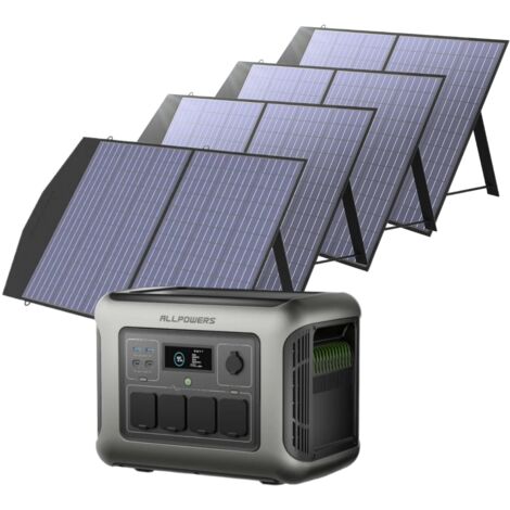 ALLPOWERS R1500 LITE Generador Solar con 4 Paneles Solares de 100W, Estacion de energia portatil 1056Wh LFP Batería, 4 Salidas AC 1600W (3200W Pico), para Camping, Viajes, Emergencia, Corte de Energía