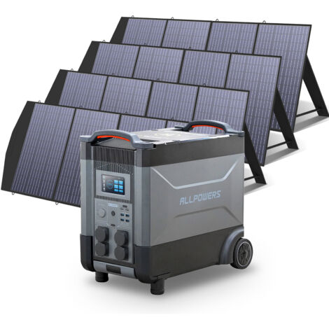ALLPOWERS Estación de energía portátil R4000 con 4 x 200W Paneles Solares, batería LFP de 3456Wh, 4 Tomas CA 4000W (6000W Pico), Carga Rápida de 1.2H, generador solar para Acampar, Cortes, UPS Backup (1/5)