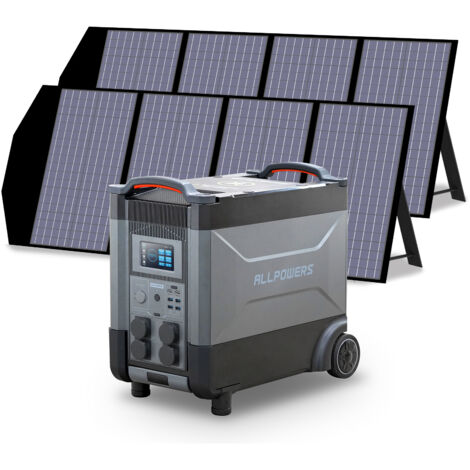 ALLPOWERS Estación de energía portátil R4000 con 2 x 140W Paneles Solares, batería LFP de 3456Wh, 4 Tomas CA 4000W (6000W Pico), Carga Rápida de 1.2H, generador solar para Acampar, Cortes, UPS Backup