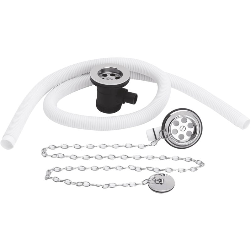 Extended Retainer Bath Waste with Overflow, Plug and Link Chain Waste for Baths up to 20mm Thick - Chrome