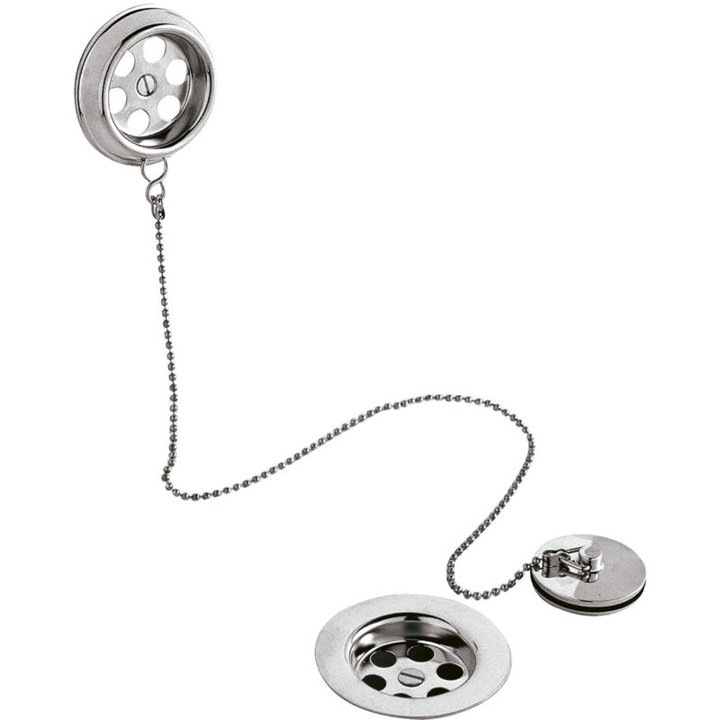 Round Bath Waste with Overflow, Brass Plug & Ball Chain for Baths up to 20mm Thick - Chrome