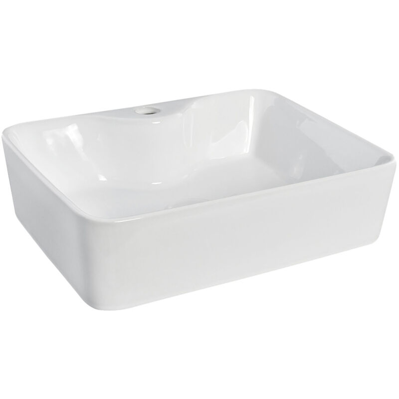 Rectangular 1 Tap Hole Ceramic Countertop Vessel without Overflow - 485mm