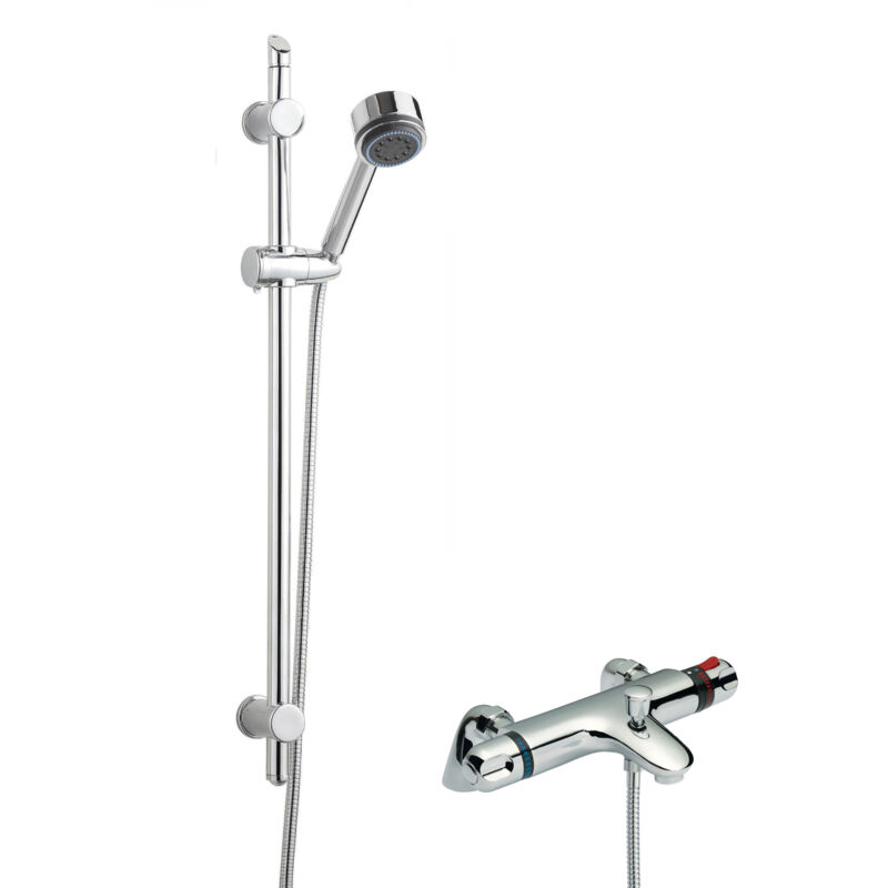 Thermostatic Bath Shower Mixer Tap & Round Multi Function Handset Slide Rail Kit Bundle - Chrome - Balterley