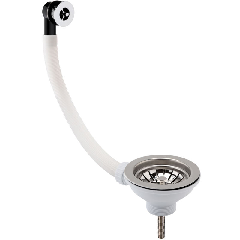 90mm - Fireclay Kitchen Sink Basket Strainer Waste with Overflow - Chrome