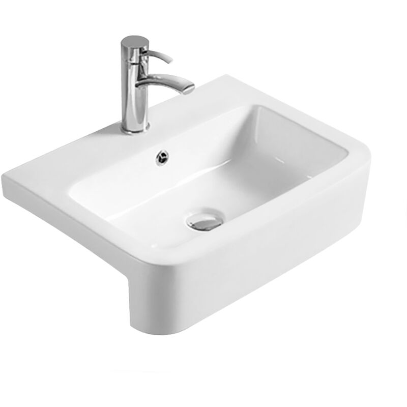 Soft Square Ceramics Semi Recessed 1 Tap Hole Compact Basin (Tap Not Included), 530mm - Balterley