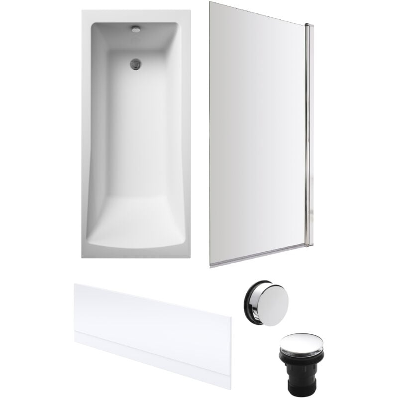 Square Single Ended Bath, Bath Screen, Front Panel, Chrome Waste - 1700 x 700mm