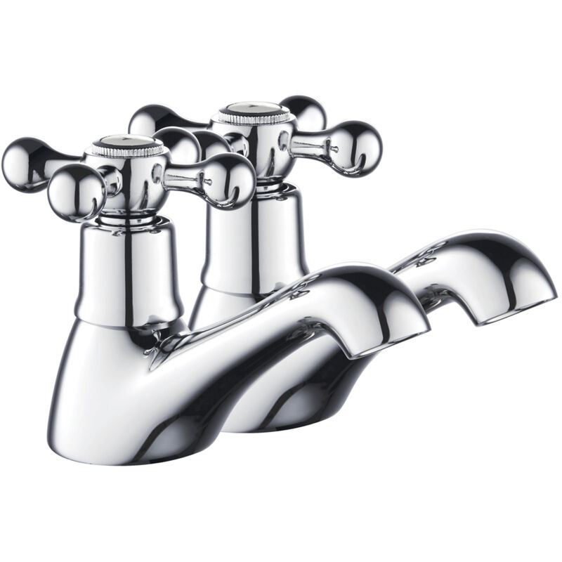 Traditional Bathroom Crosshead Handles Basin Pillar Taps - Chrome