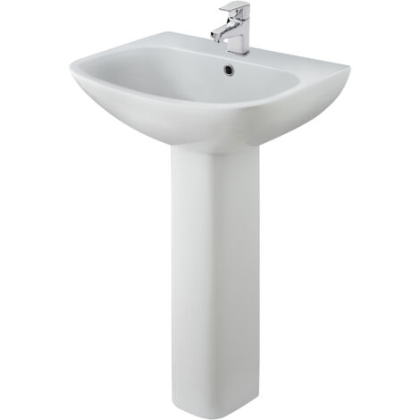 Soft Square 1 Tap Hole Bathroom Basin Sink & Full Pedestal - 545mm