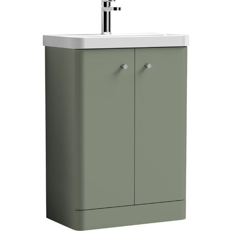 Balterley Flashbrook Modern Bathroom Floor Standing 2 Door Vanity Unit Basin, Satin Green, 605mm