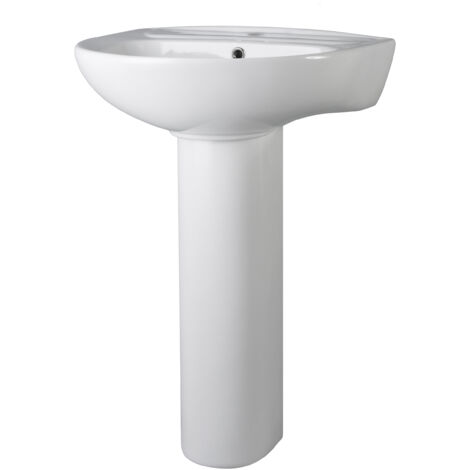 Round Ceramic 1 Tap Hole Basin & Full Pedestal - 550mm