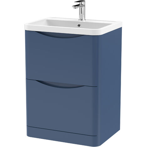 Balterley Dunwood Floor Standing 2 Drawer Bathroom Vanity Unit & Polymarble Basin, Satin Blue, 550mm