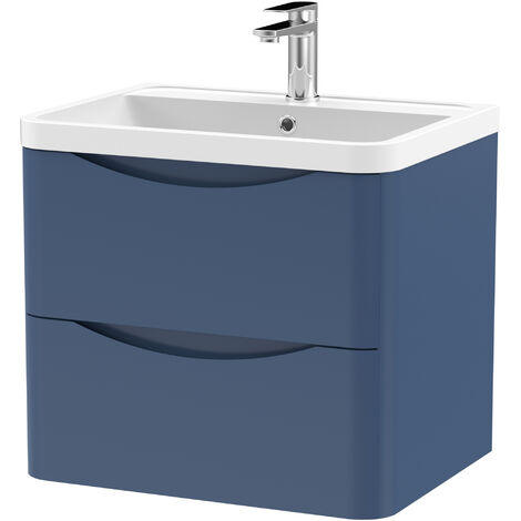 Balterley Dunwood Wall Hung 2 Drawer Bathroom Vanity Unit & Polymarble Basin, Satin Blue, 550mm