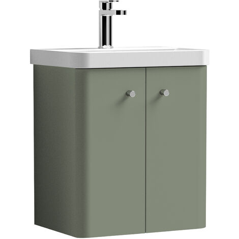 Balterley Flashbrook Modern Bathroom Wall Hung 2 Door Vanity Unit Basin, Satin Green, 505mm