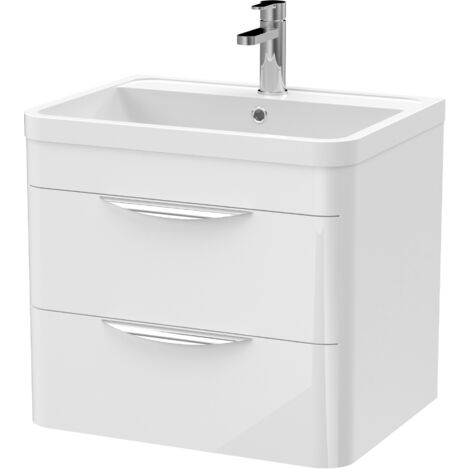 Balterley Aldershawe Modern Bathroom Wall Hung 2 Drawer Vanity Unit Basin, Gloss White, 550mm
