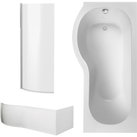 Left Hand Shower Bath Bundle - Includes Tub, Curved 6mm Safety Glass Screen and Front Panel - 1700mm