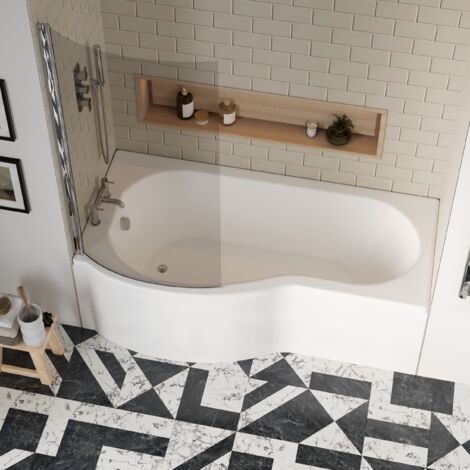 Left Hand Shower Bath Bundle - Includes Tub, Curved 6mm Safety Glass Screen and Front Panel - 1700mm