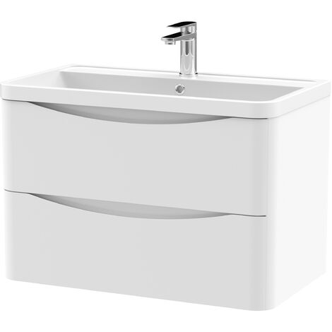 Balterley Dunwood Contemporary Bathroom Wall Hung 2 Drawer Vanity & Polymarble Basin, Satin White, 800mm (1/4)