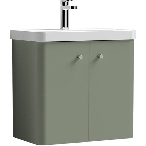 Balterley Flashbrook Modern Bathroom Wall Hung 2 Door Vanity Unit Basin, Satin Green, 605mm (1/5)