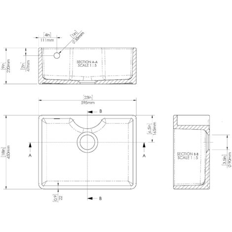 595mm - Single Bowl Butler Kitchen Sink - with Tap Ledge,  Overflow