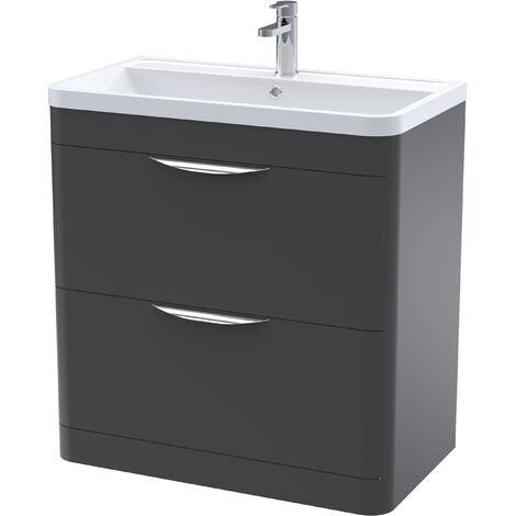 Balterley Aldershawe Contemporary Floor Standing 2 Drawer Bathroom Vanity Unit & Polymarble Basin, Dark Grey, 550mm