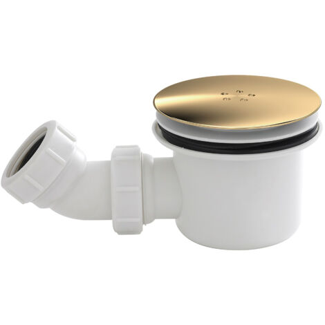 Resin Shower Tray Mega Flow Waste - White with Brushed Brass Top