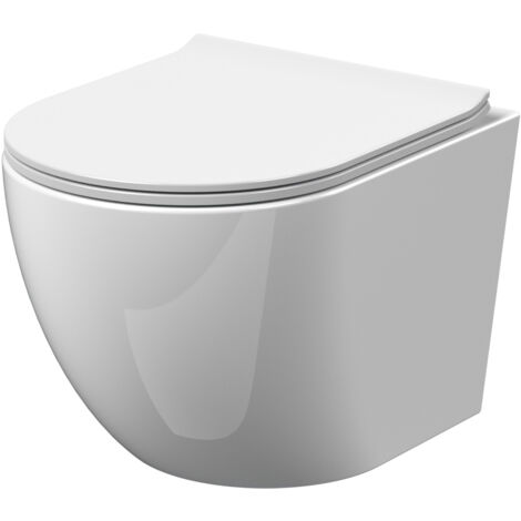 Baswich Rimless Wall Hung Toilet Pan & Soft Close Sandwich Seat - 360mm x 360mm x 482mm