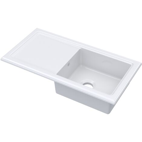 101cm Inset Counter Top Single Bowl Fireclay Ceramic Kitchen Sink with Plain Drainer in White