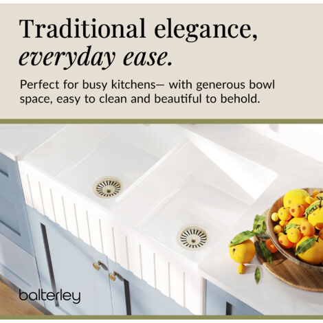 795mm - Fireclay Kitchen Double Bowl Fluted Front Butler Sink - Stepped Weir
