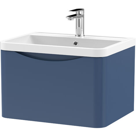 Balterley Dunwood Wall Hung 1 Drawer Bathroom Vanity Unit & Polymarble Basin, Satin Blue, 550mm (1/5)
