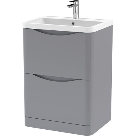 Balterley Dunwood Floor Standing 2 Drawer Bathroom Vanity Unit & Polymarble Basin, Satin Grey, 550mm