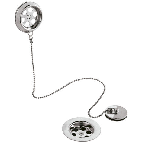 Round Bath Waste with Overflow, Brass Plug & Ball Chain for Baths up to 20mm Thick - Chrome