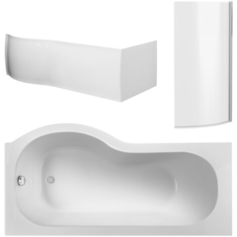 Balterley 1500 mm Right Hand P Shape Square Shower Bath with Glass Screen & Matching Front Panel Modern White Design