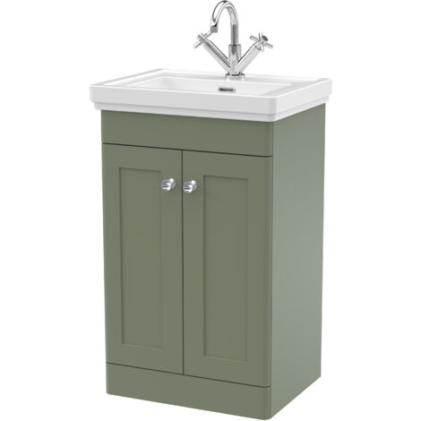 Balterley Swynnerton Traditional Bathroom Floor Standing 2-Door Vanity Unit & Fireclay Basin, Satin Green, 500mm