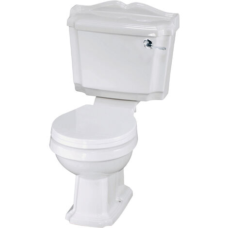 Traditional Classic Close Coupled WC Toilet with Cistern, Handle & Seat - 855mm x 490mm