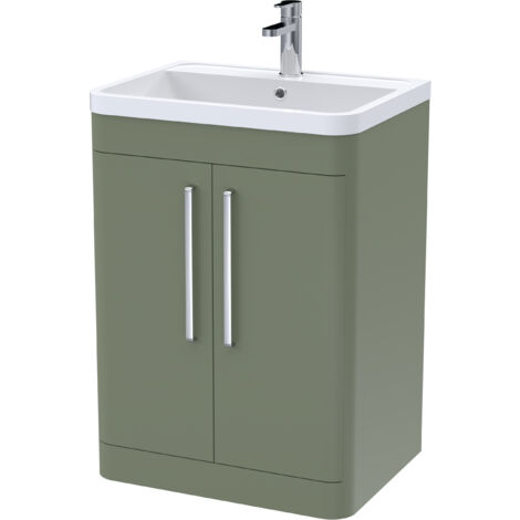 Balterley Aldershawe Contemporary Floor Standing 2 Door Bathroom Vanity Unit & Polymarble Basin, Satin Green, 600mm