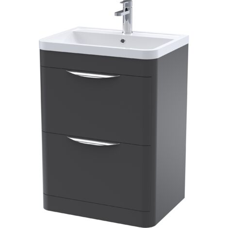 Balterley Aldershawe Contemporary Floor Standing 2 Drawer Vanity Unit & Basin, Dark Grey, 550mm