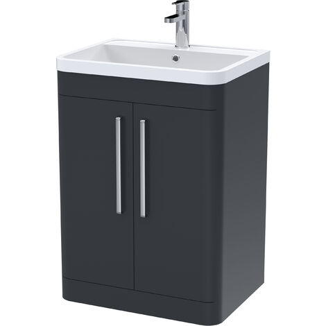 Balterley Aldershawe Contemporary Floor Standing 2 Door Bathroom Vanity Unit & Polymarble Basin, Dark Grey, 600mm