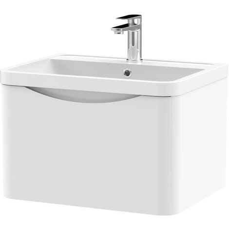 Balterley Dunwood Contemporary Bathroom Wall Hung 1 Drawer Vanity & Polymarble Basin, Satin White, 600mm (1/5)