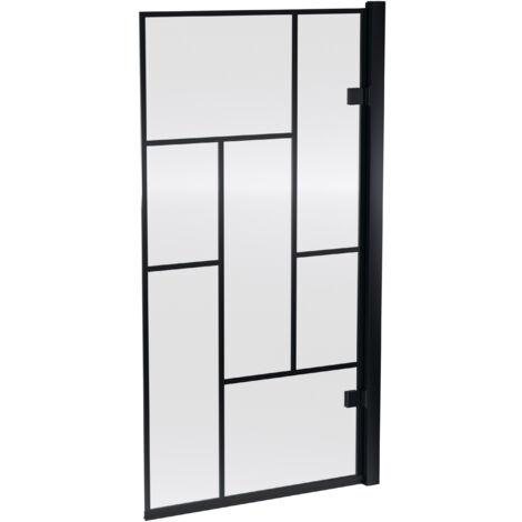 Square Framed 8mm Toughened Safety Glass Reversible Hinged Shower Bath Screen - Black (1/2)