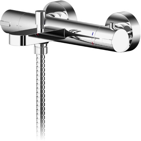 Round Wall Mount Thermostatic Bath Shower Mixer Bar Valve Tap - Chrome