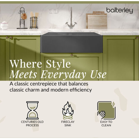 795mm - Fireclay Kitchen Double Bowl Butler Sink with Full Weir - Dark Grey
