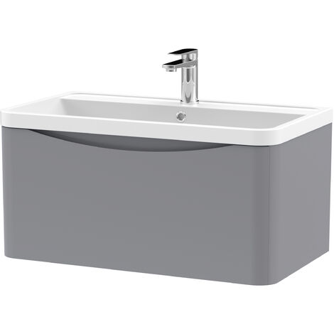 Balterley Dunwood Wall Hung 1 Drawer Bathroom Vanity Unit & Polymarble Basin, Satin Grey, 755mm (1/5)