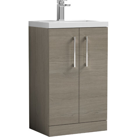 Balterley Bramshall Compact Bathroom Cloakroom Vanity Basin Unit with Polymarble Basin, Chrome Handles, 500mm, Mid Oak (1/4)