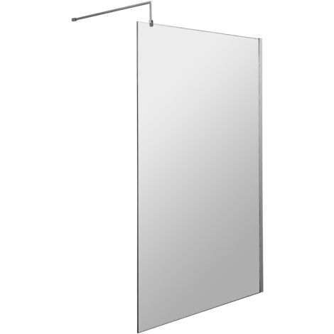 Balterley Drakelow 8mm Toughened Safety Glass Wetroom Screen with Support Bar: 1100mm x 1850mm, Polished Chrome