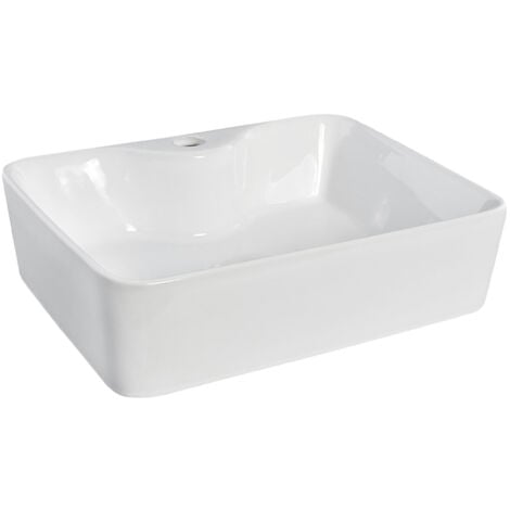 Rectangular 1 Tap Hole Ceramic Countertop Vessel without Overflow - 485mm