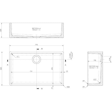 795mm - Fireclay Single Bowl Butler Kitchen Sink - No Overflow & No Tap ...