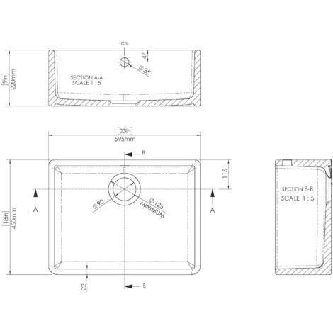 595mm - Single Bowl Butler Kitchen Sink - with Overflow &  No Tap Hole