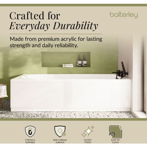 Round Single Ended Straight Shower Bath with Leg Set - 1500mm x 700mm