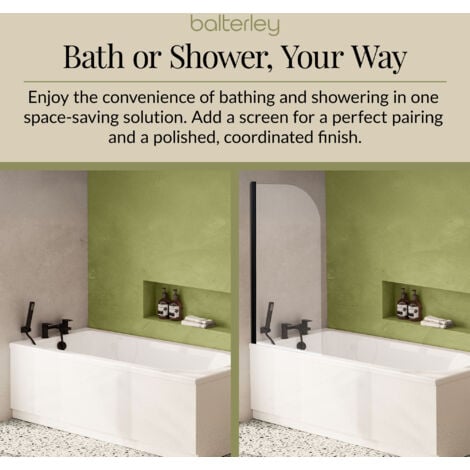 Round Single Ended Straight Shower Bath with Leg Set - 1500mm x 700mm
