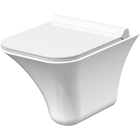 Rimless Wall Hung Ceramic Toilet Pan & Soft Close Seat, 355mm